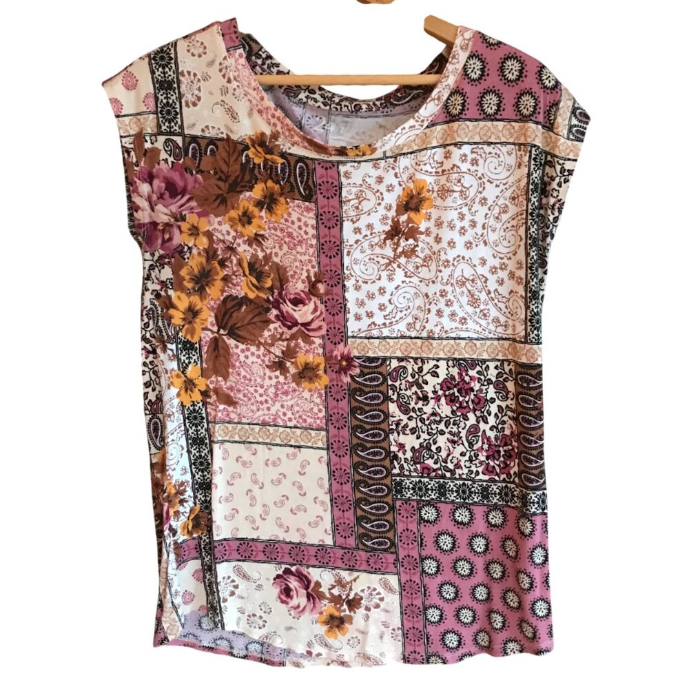 Lightweight Summer Top Petal Sleeves 24/7 Maurices Patchwork Floral Paisley XS